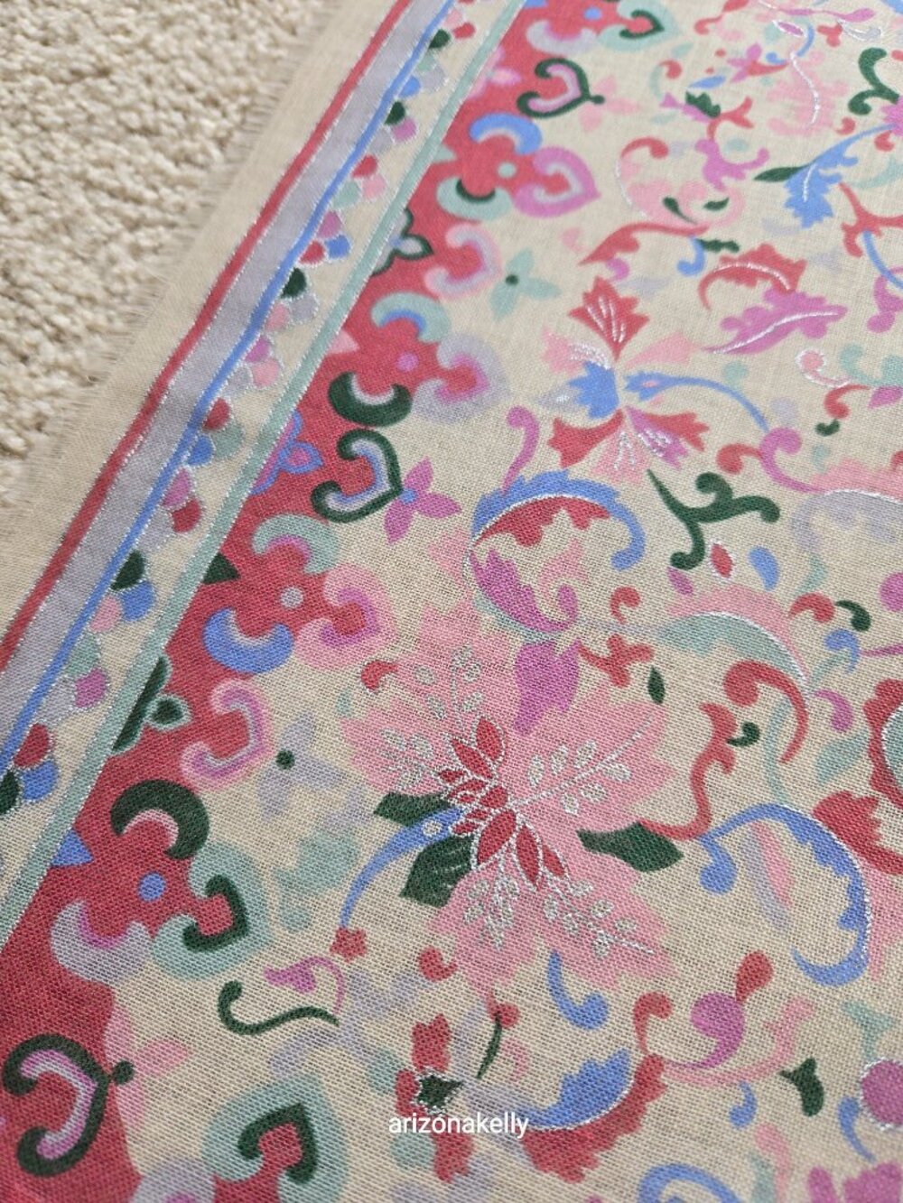 NWOT Wool Square Scarf from Japan Pastels With Silver Detailing - Picture 2 of 11